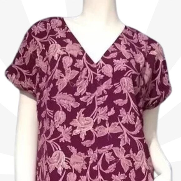 A.n.d Eawy Asymmetric V Neck Floral Knee Length Pullover Shift Knit Dress Size S - Picture 2 of 6